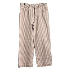 Paige Womens Size 25Nellie High Rise Wide Leg Cropped Striped Jeans Pink White